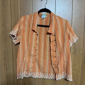 The Territory Ahead Orange and Cream Striped Top